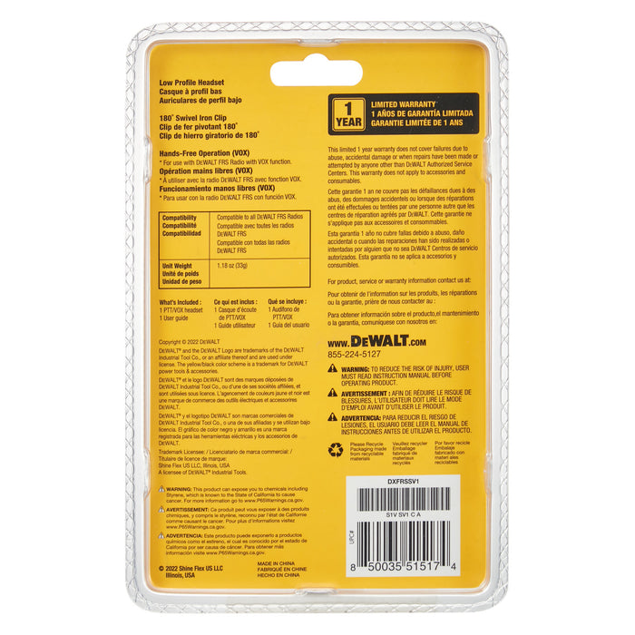 Dewalt Stealth 2 Way Radios Surveillance Headset - Earpiece, Microphone Works With Dxfrs Range Of Walkie Talkies