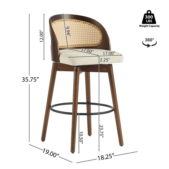 Calvin Indoor Counter Height Swivel Bar Stool Set of 2 with Ergonomic Backrest,Walnut