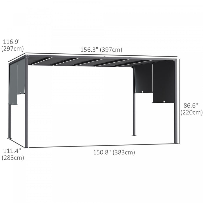 Outsunny 10'x13' Outdoor Pergola W/ Led Lights, Retractable Roof, Grey