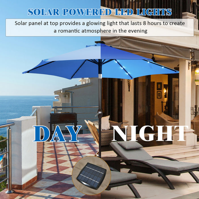 Costway 9' Solar LED Lighted Patio Market Umbrella Tilt Adjustment Crank Lift Blue