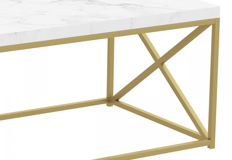 44\" Coffee Table Marble Look With Gold Metal
