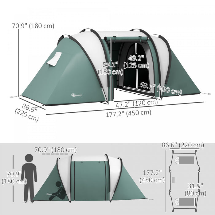 Outsunny Camping Tent with 2 Bedrooms and Living Area, 3000mm Waterproof
