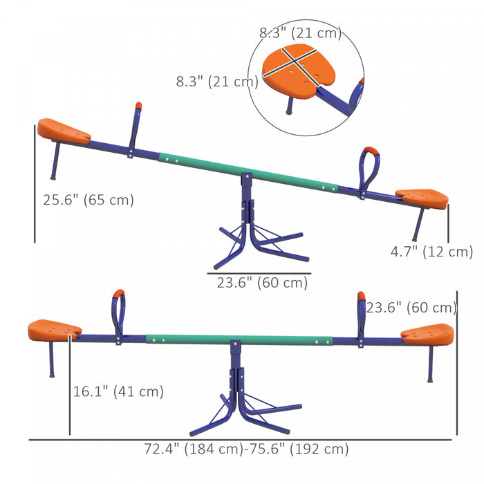 Outsunny Kids Seesaw Swivel, Adjustable Teeter Totter with 360 Degrees Rotating, Outdoor Playground Equipment for Backyard, Playground, Toddlers Ages 3-8, Multicoloured