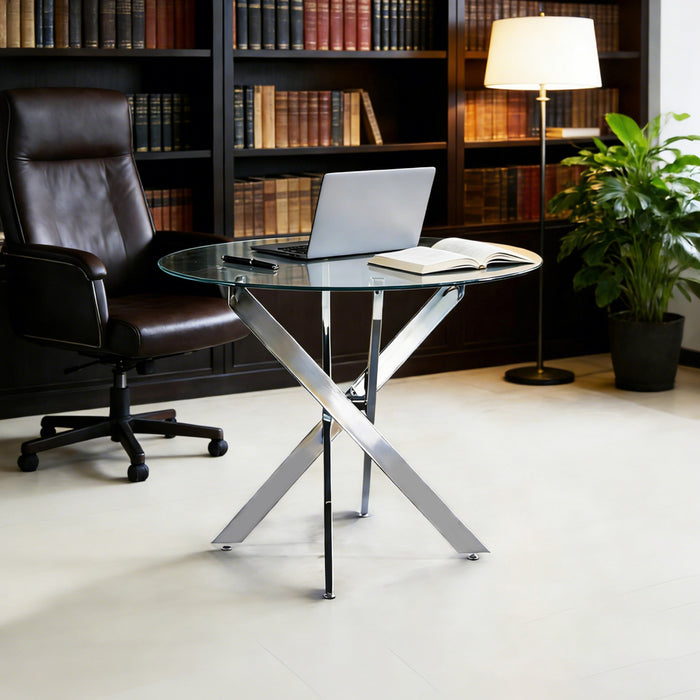 Alex Round Multi-Functional Dining Table with Glass Top,Chrome