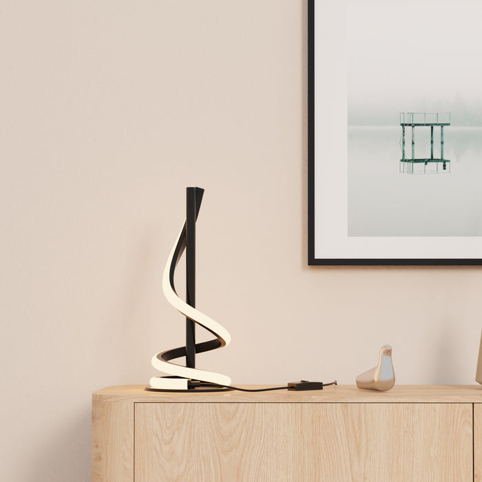 16\" Matte Black Sculptural Curved LED Table Lamp 