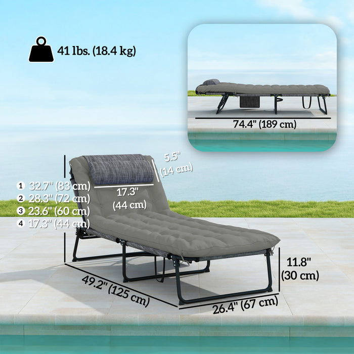 Outsunny 2 Pcs Folding Lounge Chairs, Reclining Tanning Chairs, Grey