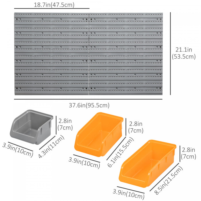 Durhand 44pc Wall Mounted Storage Bins Parts Rack Kit With Pegboard