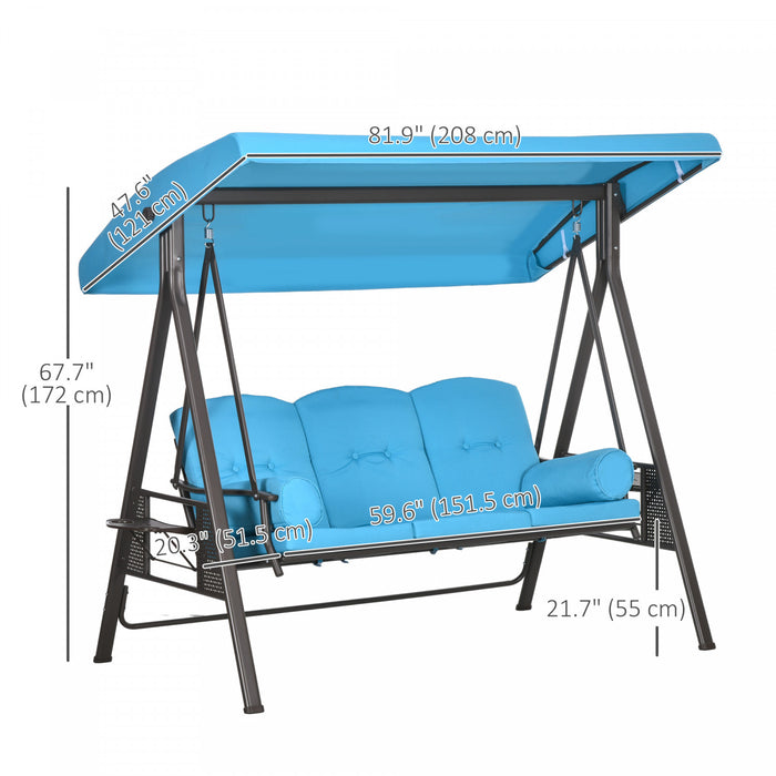 Outsunny 3 Seater Porch Swing Heavy Duty Outdoor Swing Chair, Light Blue