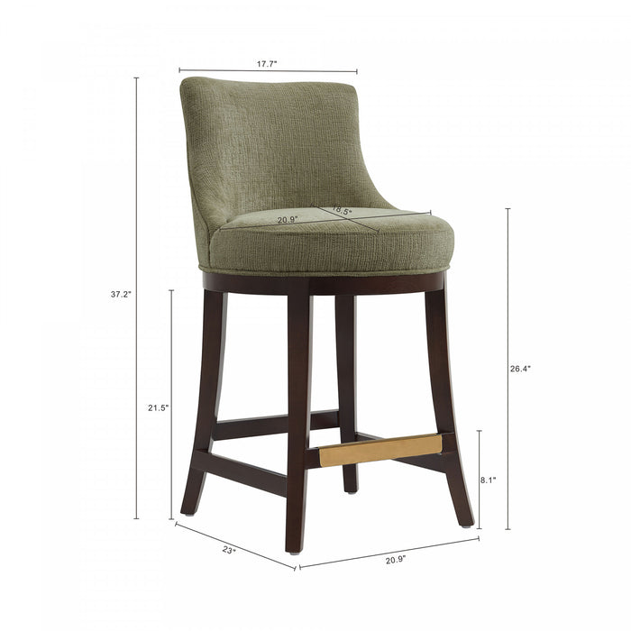 Lucia Modern Wood Chenille Counter Stool in Leaf Green Armoire