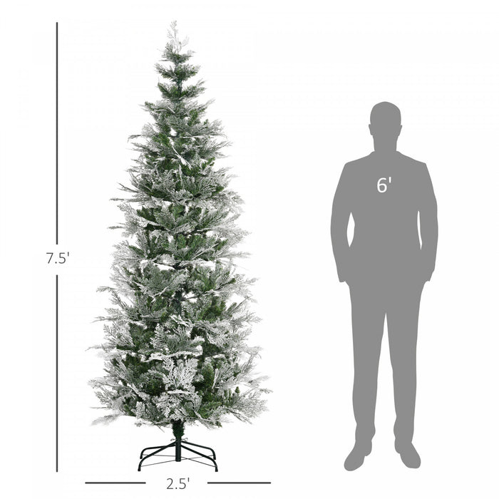 Homcom 7.5ft Snow Flocked Artificial Christmas Tree Cypress