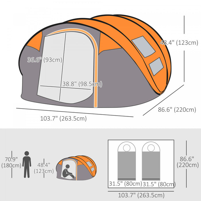 Outsunny 5 Person Camping Tent Automatic Pop Up Tent With Carry Bag Doors