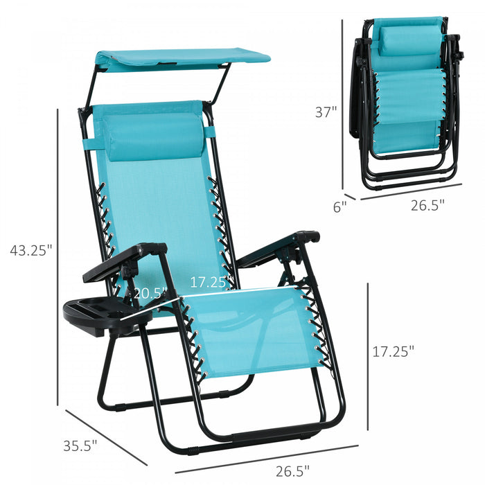 Outsunny 2 Piece Foldable Lounge Chair With Canopy Shade, Sky Blue