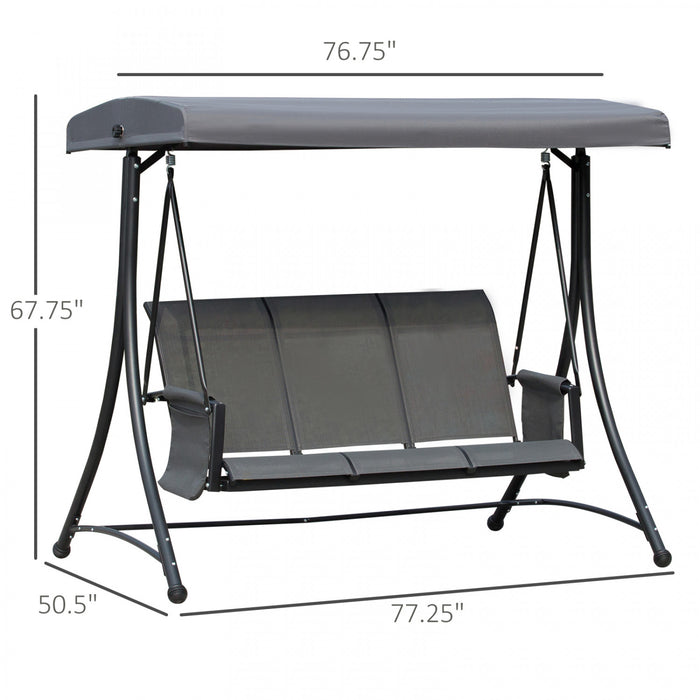 Outsunny 3 Person Outdoor Porch Swing Chair W/ Adjustable Canopy, Grey
