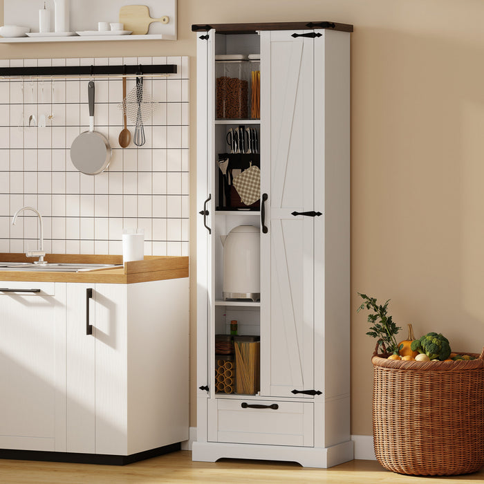 HOMCOM 71\" Pantry Cabinet, Kitchen Storage Cabinet with 2 Doors, White