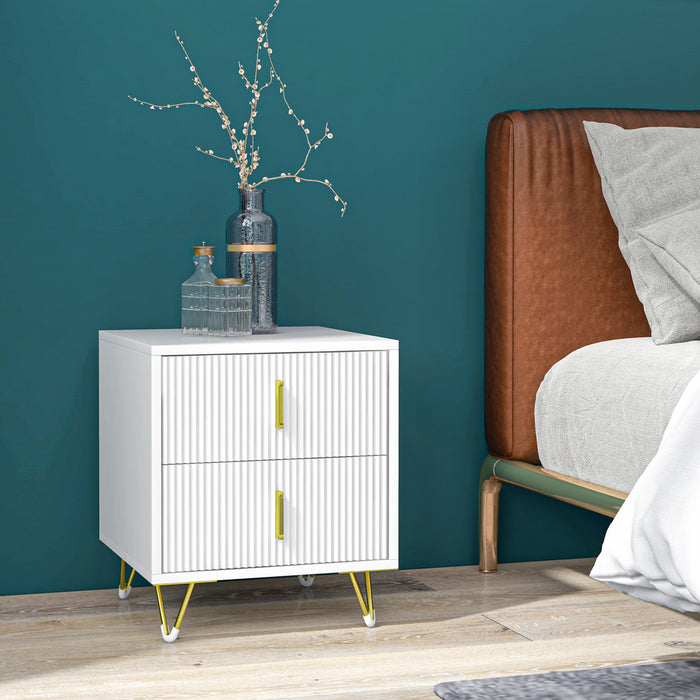 HOMCOM Nightstand, Bedside Table, Side End Table w/ 2 Drawers, Metal Legs