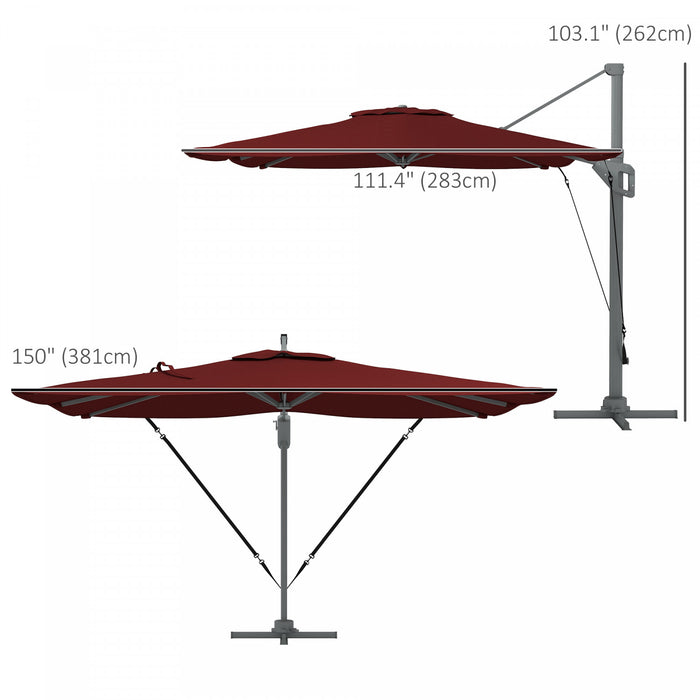Outsunny 10' X 13' Cantilever Patio Umbrella With Windproof Straps, Red