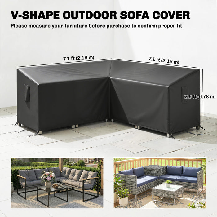 Outsunny V-Shaped Sectional Sofa Cover Waterproof Anti-UV, 85\" x 85\", Black