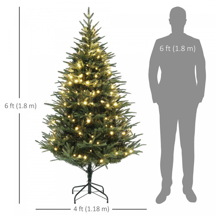 Homcom 6ft Artificial Christmas Tree With Led Lights, Hinged Xmas Tree