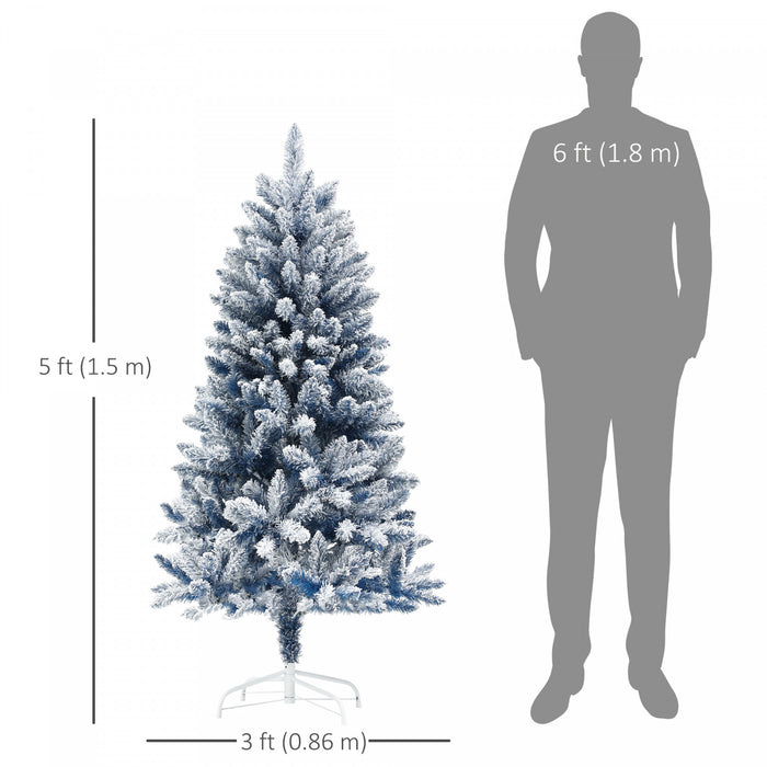 Homcom 5 Ft Artificial Christmas Tree With Snow Flocked Branches, Hinge