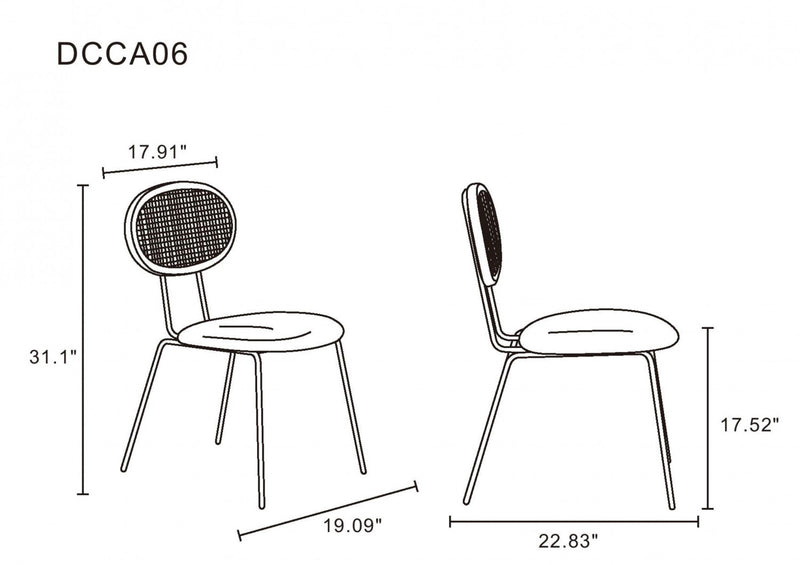 Jardin Industry Chic Cane Back Upholstered Dining Chair in Black and Gray - Set of 4