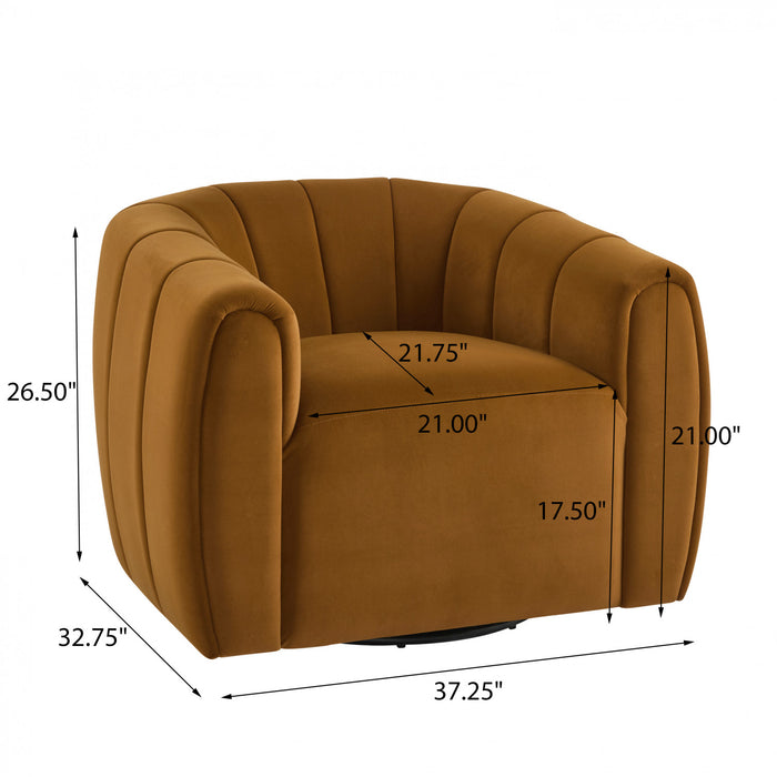 Vela Modern Velvet Swivel Club Chair with Tub Design, Black, Caramel