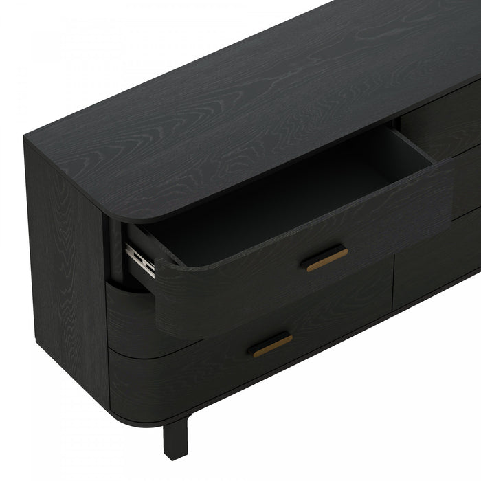 Solara Contemporary 68\" Solid Wood Dresser in Black (6-Drawer)