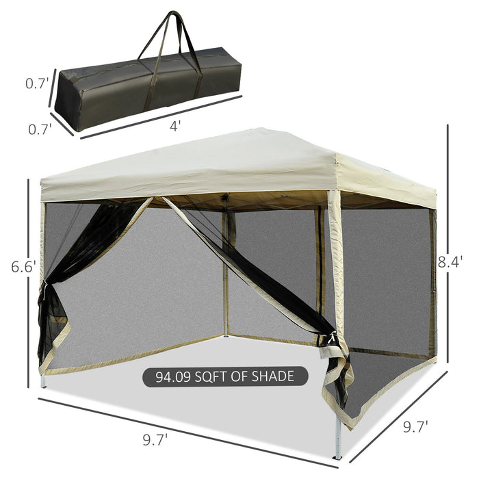 Outsunny 10' X 10' Pop Up Canopy Tent, Foldable Party Tent With Breathable Mesh Sidewalls, Easy Height Adjustable, Carrying Bag For Backyard Garden Patio
