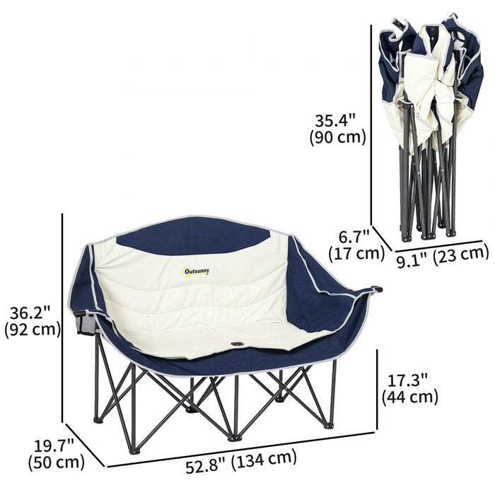 Outsunny Double Camping Chair, Padded Camp Chair W/ Cup Holders, Navy Blue