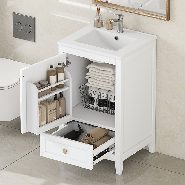 Puret 20 Inch Single Sink Bathroom Vanity with Door Shelf and Pull-Out Drawer, White