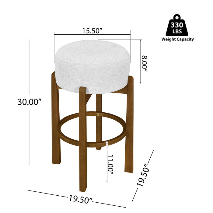 Vera Rubber Wood Bar Stool Set of 4 Indoor Seating with Round Ivory Cushion,Dark Walnut