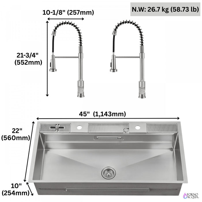 MultiSINK 45 in. Dual Mounted 3-Level Workstation Kitchen Sink, Faucets,Glass Rinser,Stainless Steel- J-WP31 Laundry Combo