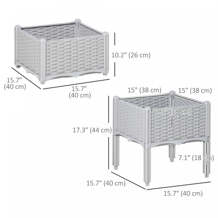Outsunny 2 Piece Raised Garden Bed PP Raised Flower Bed Light Grey