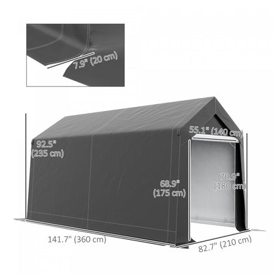 Outsunny 7' X 12' Portable Shed, Outdoor Shed With Roll-up Door, Dark Grey