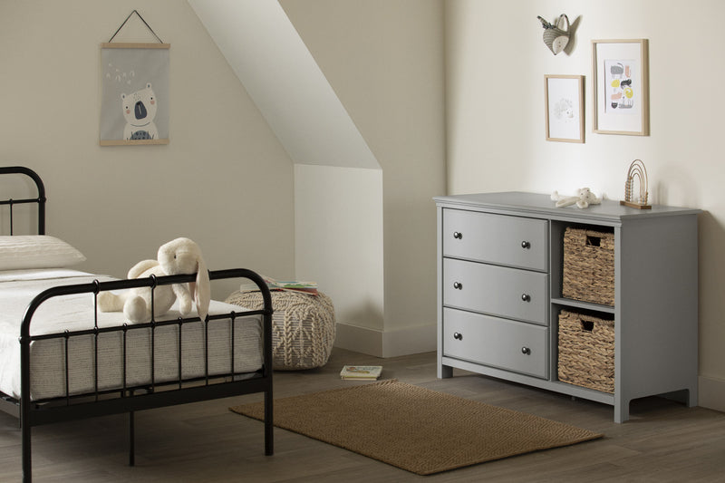 Cotton Candy 3-drawer Dresser With Storage Baskets - Soft Gray 