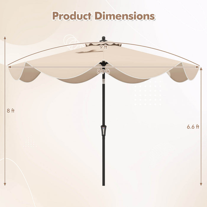 Costway 9 FT Patio Umbrella 2-Tier Market Table Umbrella with Crank Handle & 8 Ribs Beige