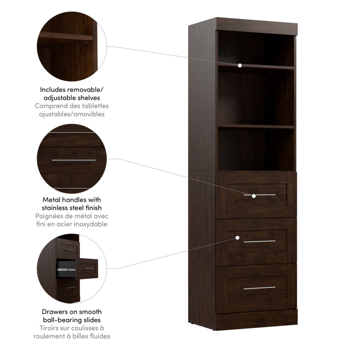 Bestar Pur 25 W Closet Organizer with Drawers - Chocolate