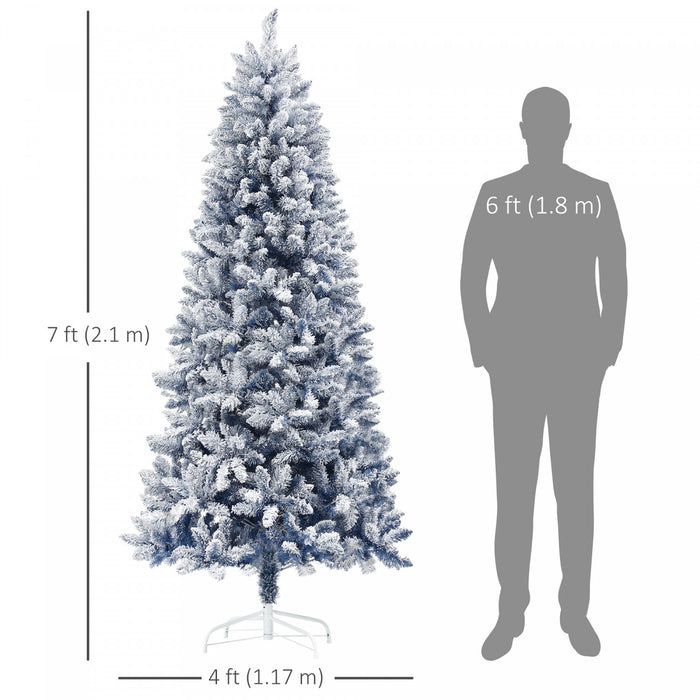 Homcom 7 Ft Artificial Christmas Tree With Snow Flocked Branches, Hinge
