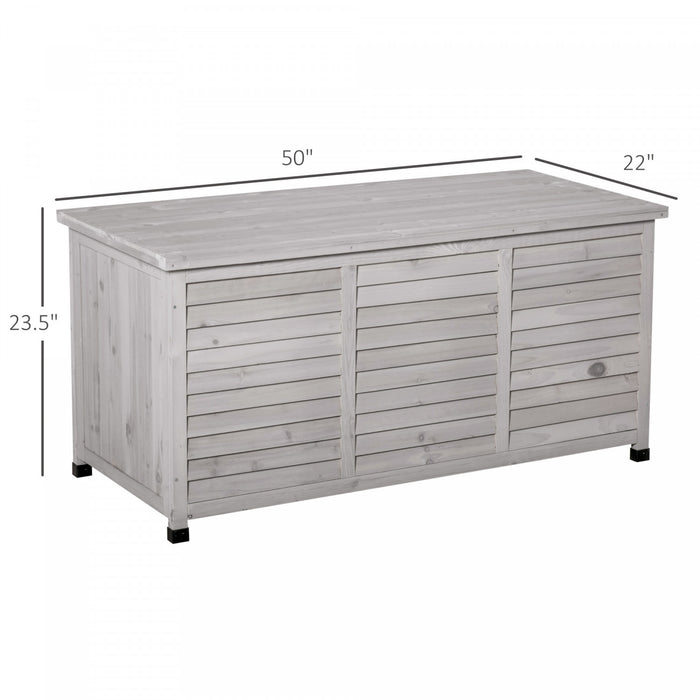 Outsunny 75 Gallon Wooden Storage Box Patio Deck Box Bench, Garden Backyard Outdoor Storage Container With Aerating Gap & Weather-fighting Finish, Gray
