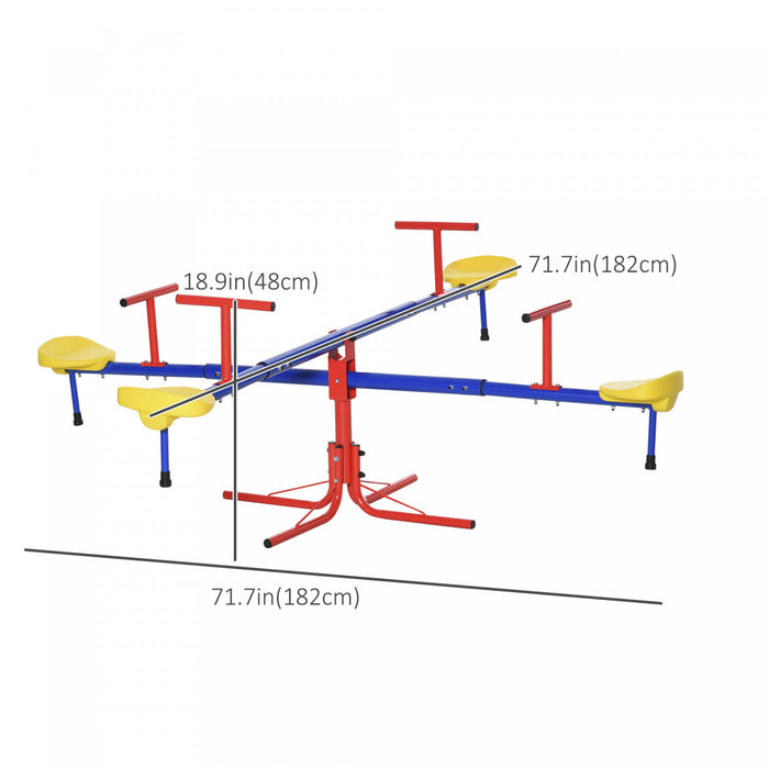 Outsunny Kids Metal Seesaw Teeter Totter Children's Playground Equipment For Garden Outdoor Indoor Swing, 4 Seats