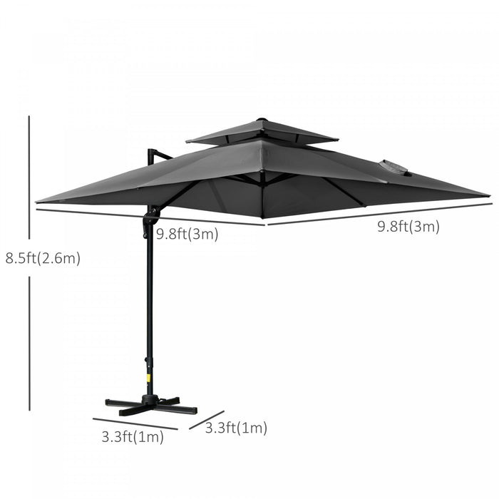 Outsunny 10' X 10' Cantilever Patio Umbrella, Charcoal Grey