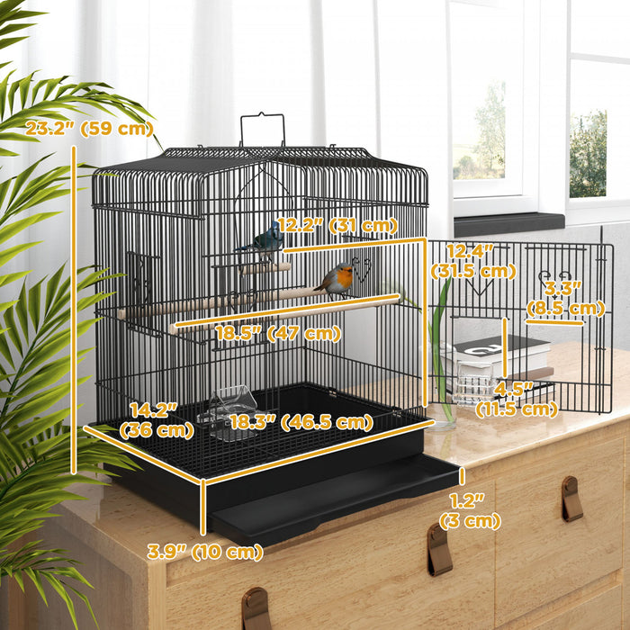 Pawhut 23\" Bird Cage For Finches, Canaries Budgies, Parrot Cage With Accessories Handle, Black