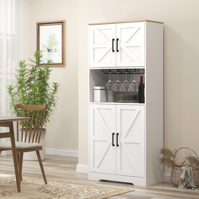 HOMCOM Kitchen Pantry Storage Cabinet with Microwave Oven Countertop, White