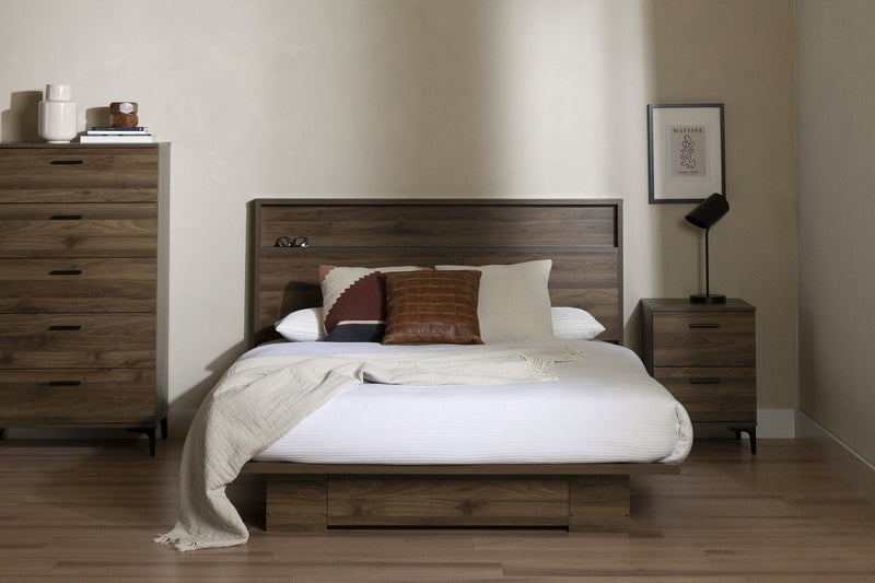 Musano Platform Bed And Headboard Set Natural Walnut - South Shore