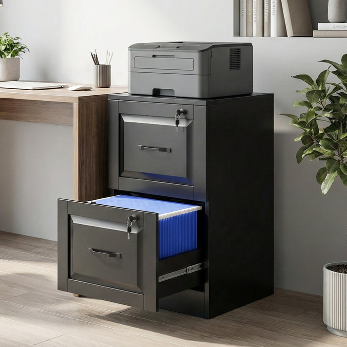 HOMCOM 2 Drawer File Cabinet with Lock, Vertical Filing Cabinet, Black