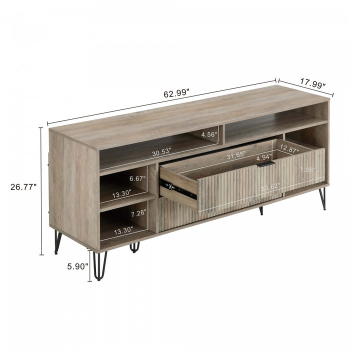 Dumbo Modern 63\" Fluted TV Stand in Rustic Gray