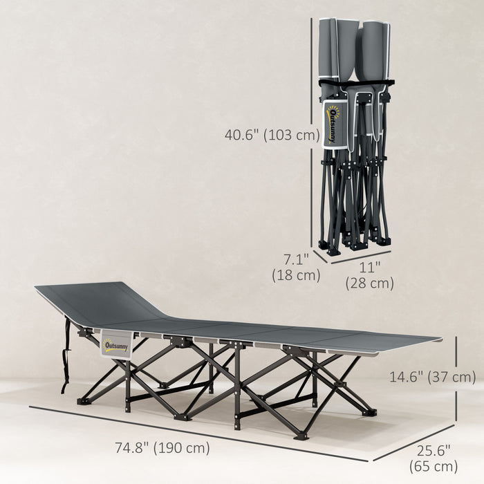 Outsunny Camping Cot For Adults With Mattress, Folding Bed, Light Grey