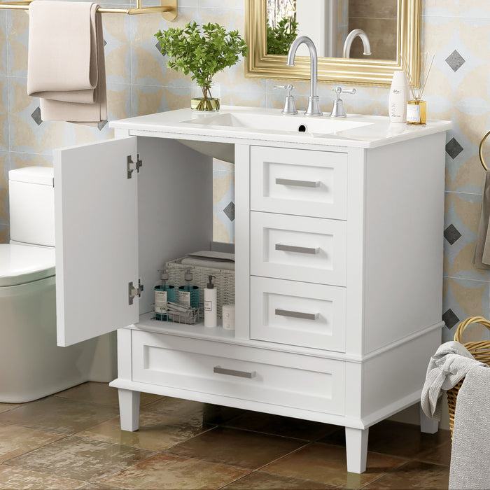 Jonas 24\" Solid Wood Bathroom Vanity Cabinet With Storage Drawers And Door - White