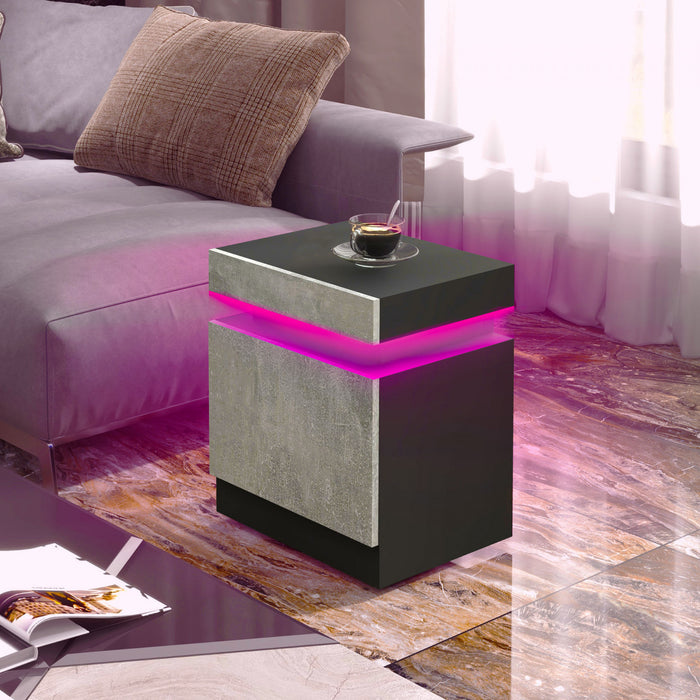 HOMCOM Nightstand, Side Table w/ LED Lights, for Bedroom Cement Grey