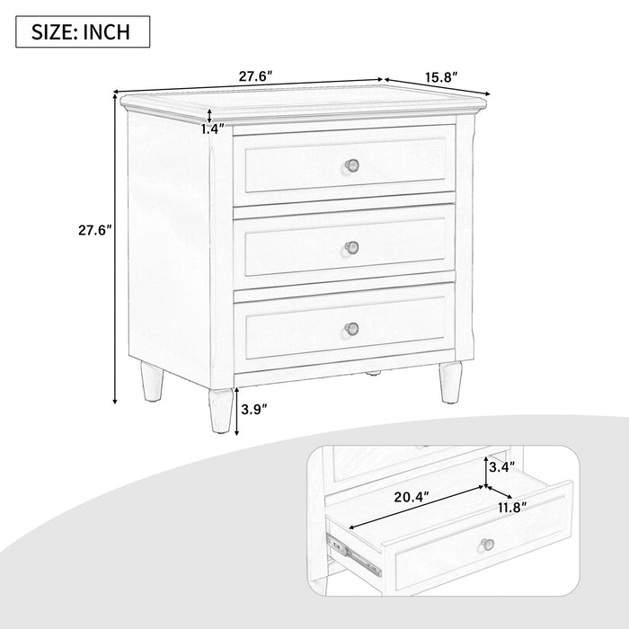 U_Style 28 Inch Painted Nightstand with 3 Smooth-Glide Drawers and Rubberwood Legs, White