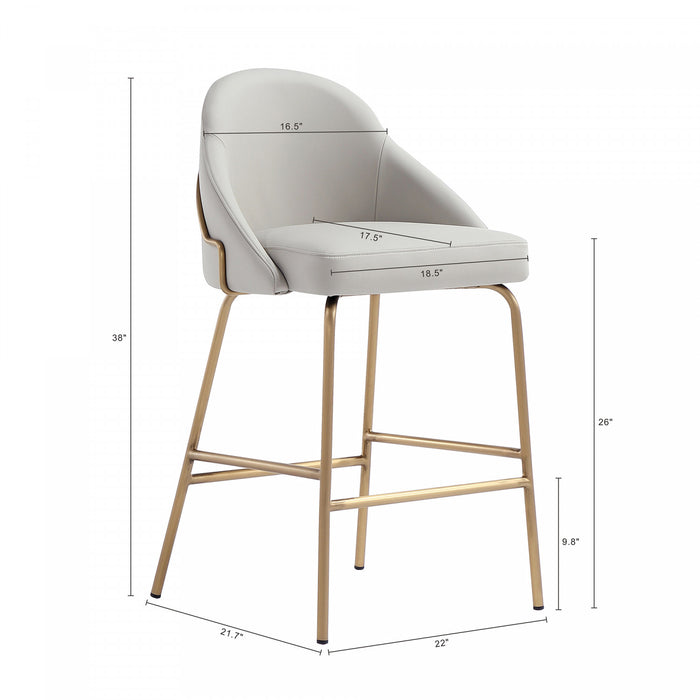 Gracie Modern Metal Upholstered Counter Stool in Stone Gray and Gold Bar Stool